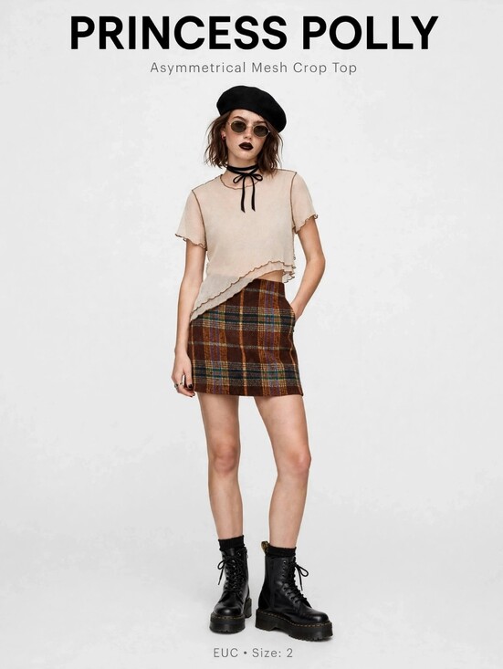 Princess Polly Tops - Princess Polly Asymmetrical Mesh Crop Top